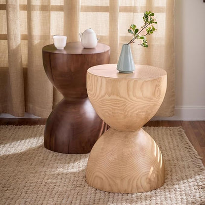 Natural Wooden Pillar Side Table – Round Tree Wood Drum-Shaped Coffee Table, Side Table for Balcony, Courtyard, Garden, Living Room Decoration – Modern Stool Design, Stable Base(Color:Log Color)