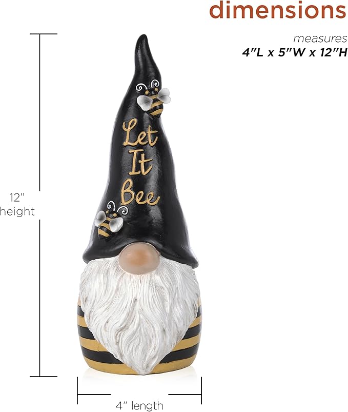 Alpine Corporation 12" H Let It Bee Indoor/Outdoor Garden Gnome Statue, Black/Yellow