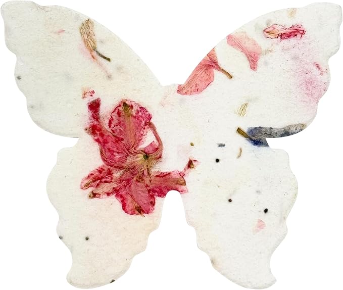 50pcs Large (2.85" h x 3" w) Pink Butterfly Seed Paper – Writable & Plantable Wildflower, Mom's Gift for Birthday, Use for Wedding, Baby Shower, & Party Favors