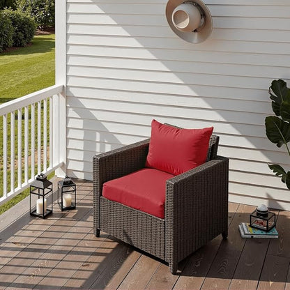 PatioGlow Outdoor Seat Cushion Set 24 x 24 x 4 Inch, Waterproof & Fade Resistant Patio Furniture Cushions with Removable Cover and Ties, Thick Deep Seating Pads for Outside Chair Sofa Couch, Red