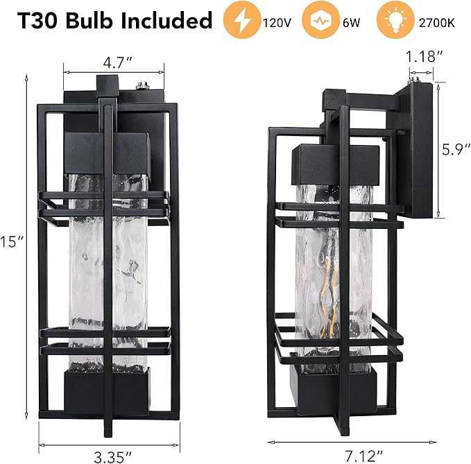 Dusk to Dawn Outdoor Front Porch Light Fixtures Wall Mount,2 Pack Sensor Exterior Lighting Fixtures for House, Waterproof Wall Sconce Lights, Outside Lantern Lamp for Garage, Doorway(Bulb Included)