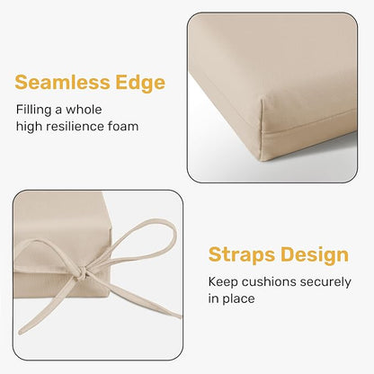 UNIKOME Outdoor Chair Cushions Pack of 4, Water Resistant Patio Cushions with Ties, High Density Sponge Filling Square Corner Seat Cushions for Outdoor Furniture, 18.5"*16"*3", Beige