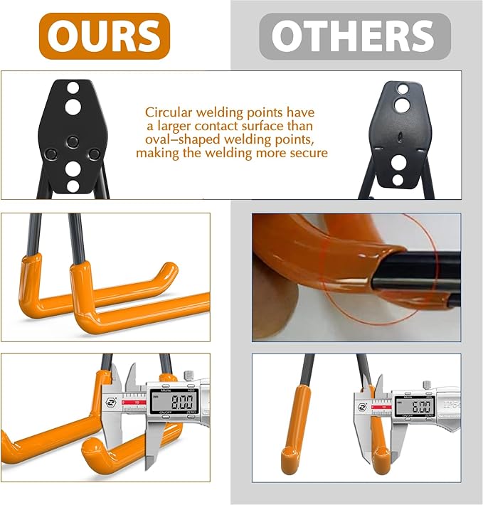 3-H Garage Wall Hooks 14 Pack, Garage Hooks Heavy Duty with Extra Welding Spots, Wall Mount Storage Organizer for Hanging Garden Lawn Tools Ladder Bike WeedEater Chair Shovel Blower (Orange)