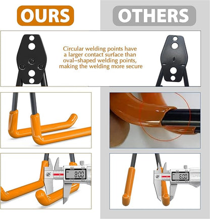 3-H Garage Wall Hooks 14 Pack, Garage Hooks Heavy Duty with Extra Welding Spots, Wall Mount Storage Organizer for Hanging Garden Lawn Tools Ladder Bike WeedEater Chair Shovel Blower (Orange)