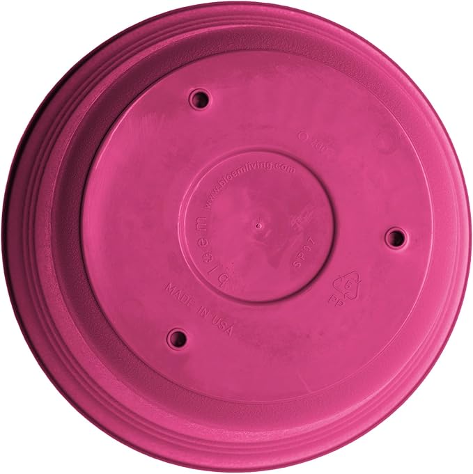 Bloem Saturn 12" Fuchsia Round Resin Planter Pot with Snap-in Saucer for Indoor and Outdoor Gardening