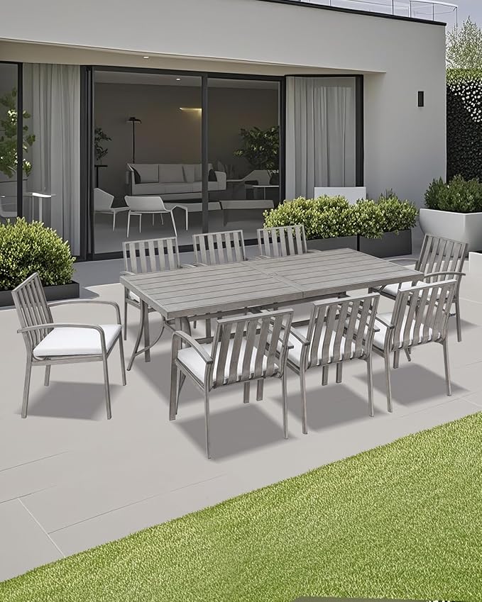 Patio Dining Chairs Set of 4, Aluminum Outdoor Dining Chairs with Polyester Seat Cushions, Deep Seating Outdoor Chairs for Table, Sturdy Patio Furniture Set for Deck, Garden, Pool, Limed Oak