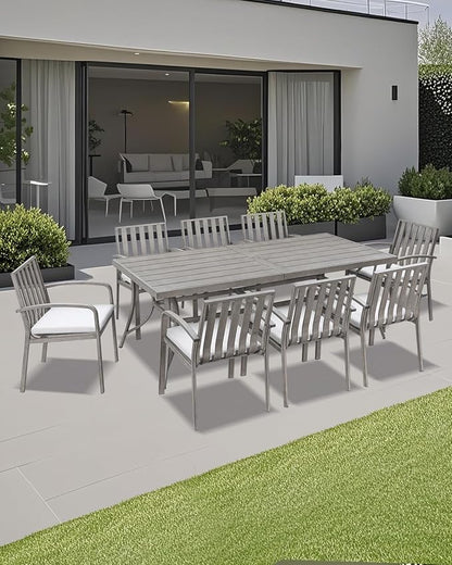 Patio Dining Chairs Set of 4, Aluminum Outdoor Dining Chairs with Polyester Seat Cushions, Deep Seating Outdoor Chairs for Table, Sturdy Patio Furniture Set for Deck, Garden, Pool, Limed Oak