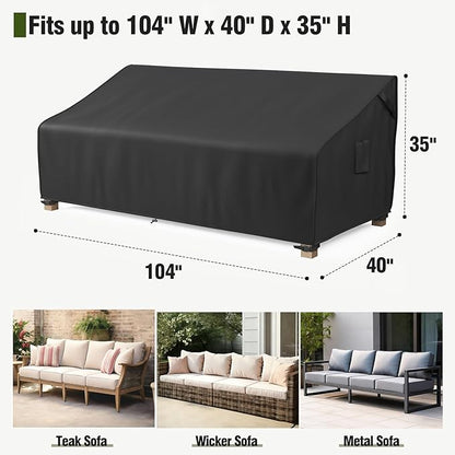 MR.COVER 4-Seater Outdoor Couch Cover Waterproof, Patio Furniture Cover for Sofa, Heavy Duty Outdoor Sofa Covers, Polyester & Double-Stitched Seams, Fits up to 104" W x 40" D x 35" H, Classic Black