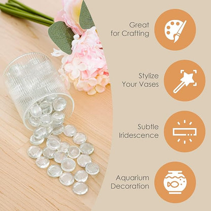Houseables Glass Marbles, Glass Beads for Vases, Marbles for Vases, 5LB, 500-600, Clear Beads, Clear Gems, Fillers for Centerpieces, Decorative Rocks, Flat, Stones, Pebbles, Crafts, Plants, Fish Bowl