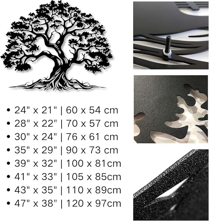 Bisamu Metal Tree Wall Art, Large Tree of Life Decor,Graceful,Black Metal Wall Art,Nature,Life Growth,Outdoor Decoration (35" x 29" | 90 x 73 cm)