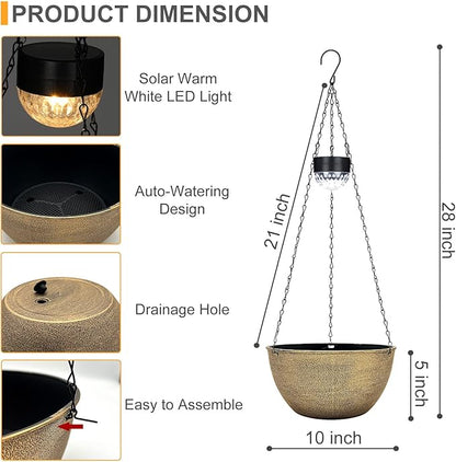 solar hanging planter 2 Packs Hanging Planters Basket for Outdoor Plants, Solar Powered Self –  LuxaLeaf