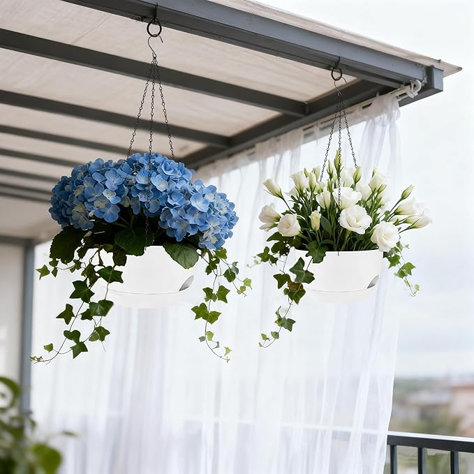 Set of 4-8 Inch Self Watering Hanging Planters for Indoor Outdoor，Hanging Plant Pots with Drainage & Removable Tray, Hanging Pots Holder for Ivy, Pothos, Ferns, Balcony & Patio, White