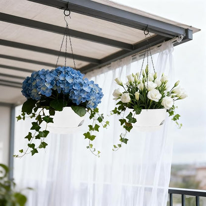 Set of 4-8 Inch Self Watering Hanging Planters for Indoor Outdoor，Hanging Plant Pots with Drainage & Removable Tray, Hanging Pots Holder for Ivy, Pothos, Ferns, Balcony & Patio, White