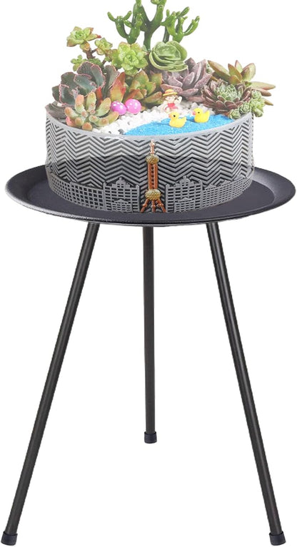 Plant Stand Indoor Outdoor, 20'' Tall Small Patio Table Round Metal Side Table, Multi-Role Rust-Proof Plant Stool Small Outdoor Side Tables for Patio Garden Home Decor