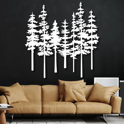 Metal Pine Tree Wall Art Decor,Nature Forest Metal Decor,Tree Wall Art,Wall Decorations for Living Room,Bed Room,Dning Room,Housewarming Gift (White,28"×27")