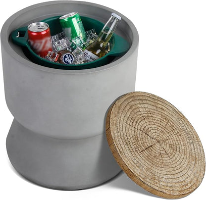 Afterglow Outdoor Cooler Side Table, Patio Bar Table w Ice Bucket, Perfect for Beer Wine Storage,Patio Decor, Deck Pool Backyard Party