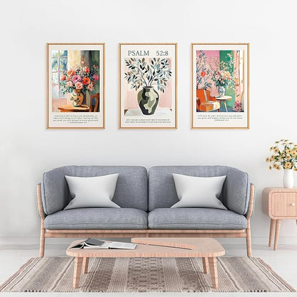 FWIEXA Christian Bible Verse Canvas Wall Art Set, Easter 3 Piece Religious Scripture Framed Wall Decor, Jesus Floral Painting Artwork, 16x24 Inches Modern Biblical Pictures Prints for Living Room, Bedroom, Women, Rustic Farmhouse