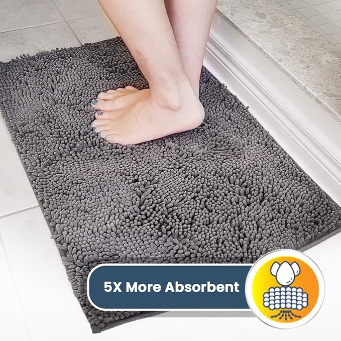 Muddy Mat® | Super Water Absorbent Door Mat Indoor, Microfiber Quick Dry Chenille Entryway Rug, Slip Resistant Front Door Mat, Indoor Mats for Entryway, Machine Washable Pet Rug, Grey 28"x18"