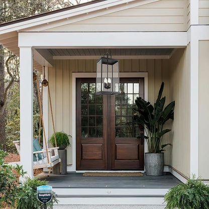 Outdoor Pendant Light, 25'' Large Hanging Lights Lantern Light, Modern Outside Chandelier with Clear Glass, Exterior Gazebo Light for Patio, Porch, Yard, Garage