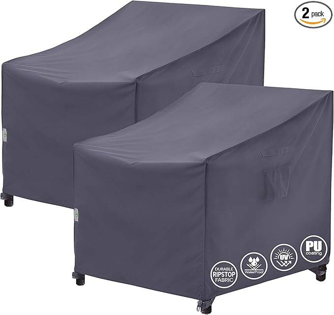 F&J Outdoors Patio Adirondack Chair Cover, Waterproof UV Resistant Heavy Duty Outdoor Adirondack Chair Covers, Grey, 2Pack, 33" W x 36" D x 36" H