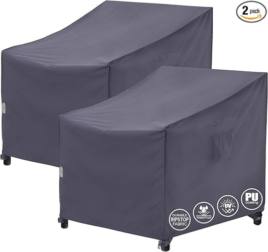 F&J Outdoors Patio Chair Covers Waterproof UV Resistant Heavy Duty Outdoor Dining Chair Adirondack Chair Cover, Grey, 2Pack, 28" W x 30" D x 36" H