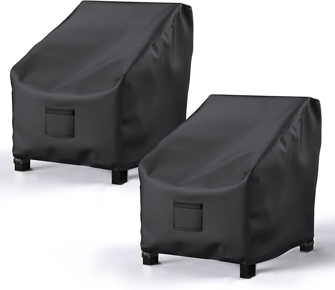 Patio Chair Covers for Outdoor Furniture Waterproof 2 Pack, Lawn Chair Covers 600D Heavy Duty Oxford Cloth, Large Covers for Lounge Lawn Deep Seat Black 33"W×34"D×31"H