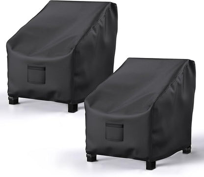 Patio Chair Covers for Outdoor Furniture Waterproof 2 Pack, Lawn Chair Covers 600D Heavy Duty Oxford Cloth, Large Covers for Lounge Lawn Deep Seat Black 31" W×38" D×30" H