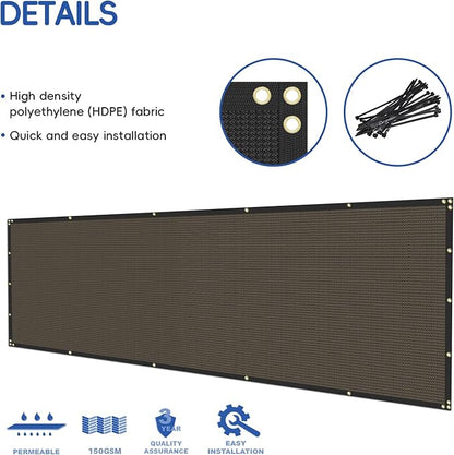 4' x 167' Privacy Fence Screen Brown Net Fencing 90% Privacy Blockage Windscreen Mesh Shade Cover with Copper Grommet for Patio Backyard Garden Deck Pool, Zip Ties Included
