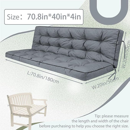 2/3 Seater Swing Replacement Cushion, Waterproof Porch Swing Cushions with Backrest, Thickened Bench Cushions for Outdoor Furniture, for Outdoor Patio Swing (Light Grey, 70.8 * 40in)