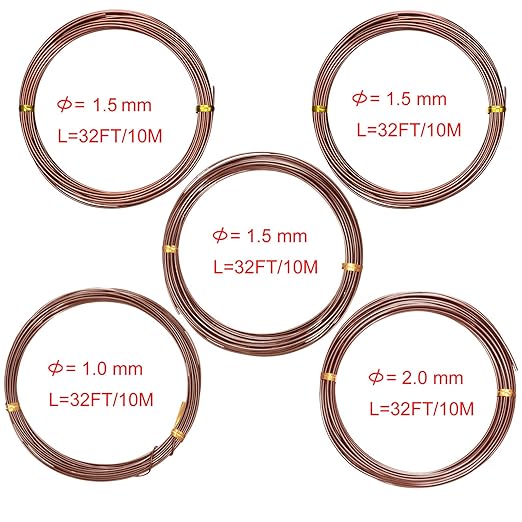 Mudder 5 Roll Aluminum Bonsai Training Wire Tree 160 Feet Total with Bonsai Wire Cutter Anodized Training for Holding Branches Small Trunks(1/1.5/2.0mm,Brown)