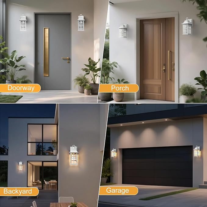 Modern Outdoor Wall Lights 2 Pack, Aluminium Dusk to Dawn Outdoor Lighting, Exterior Wall Lantern Waterproof Porch Light, Outside Light for House, Garage, Patio, White