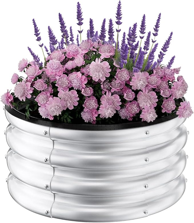 Galvanized Raised Garden Bed Outdoor, 3 Pcs 2x2x1Ft Round Raised Beds for Gardening, Metal Planter Box for Planting Plants Vegetables