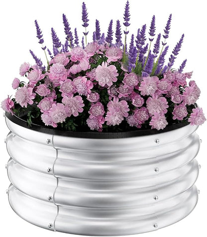 Galvanized Raised Garden Bed Outdoor, 3 Pcs 2x2x1Ft Round Raised Beds for Gardening, Metal Planter Box for Planting Plants Vegetables