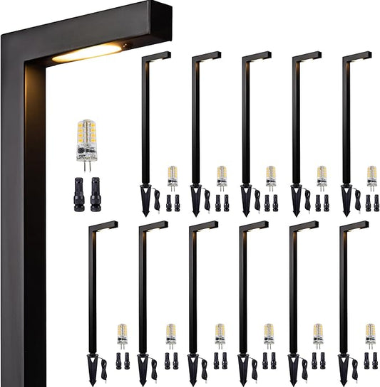 Gardenreet Solid Cast Brass Pathway Lights, 12v Landscape Path Light Outdoor IP65 Waterproof, LED Electric Walkway Lighting Wired, Black for Garden Yard with 3W 3000K Soft White G4 Bulb (12 Pack)