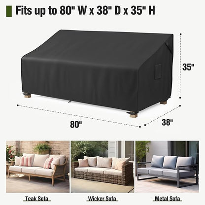 MR. COVER 3-Seater Outdoor Couch Cover Waterproof, 80 Inch Patio Furniture Cover for Sofa, Heavy Duty Polyester & Double-Stitched Seams, Classic Black