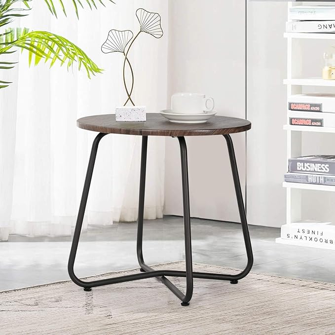 VECELO Patio Outdoor Table,Small Round Side Table Anti-Rust Metal Style,Coffee Drink Table for Garden Balcony,Yard,Living Room,Bedroom