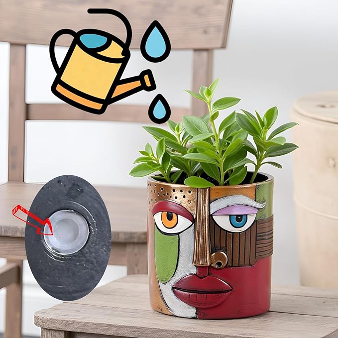 XMGZQ Abstract Cubism Face Planter,Pop Art Sculpture & Vase Decor,Unique Picasso Style Flower Pot,for 4-6 Inch Succulents & Houseplants,Drainage Hole Included,Statement Gift (Eclectic)