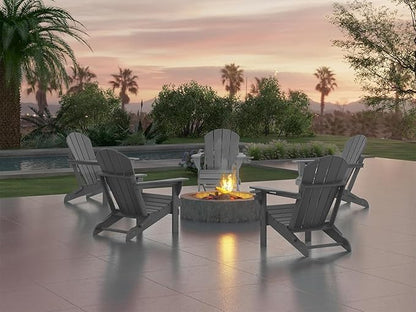 Ciokea Folding Adirondack Chair 2 Pack, Patio Adirondack Chair Weather Resistant, Plastic Fire Pit Chair with Cup Holder, Lawn Chair for Outdoor Porch Garden Backyard Deck (Grey)