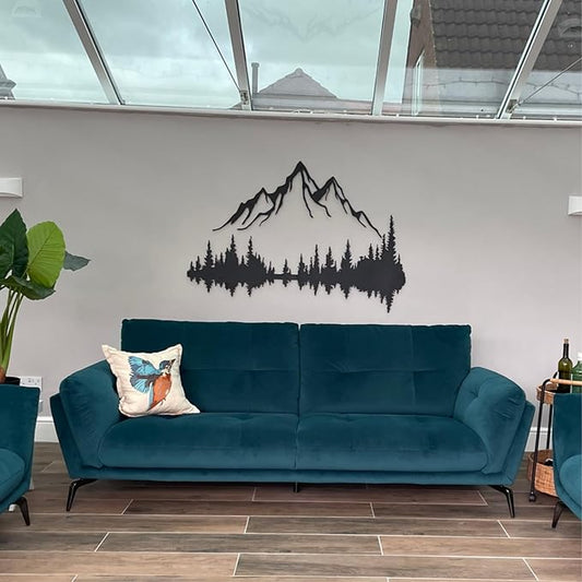 Wita Home Mountain and Forest Metal Wall Art, Wall Mounted Home Decor, Pine Trees and Mountain Wall Art for Living Room, Bedroom or Office, Large Outdoor Wall Decor, Nature Christmas Decor (Black, 64x43 inches)
