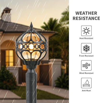 Soccer Ball Outdoor Post Light for Lawn Porch Yard Driveway, Black Globe Outside Pier Mount Post Light Fixtures, Waterproof Sphere Lamp Post Light, Exterior Pole Mount Light(Large,1 Pack)