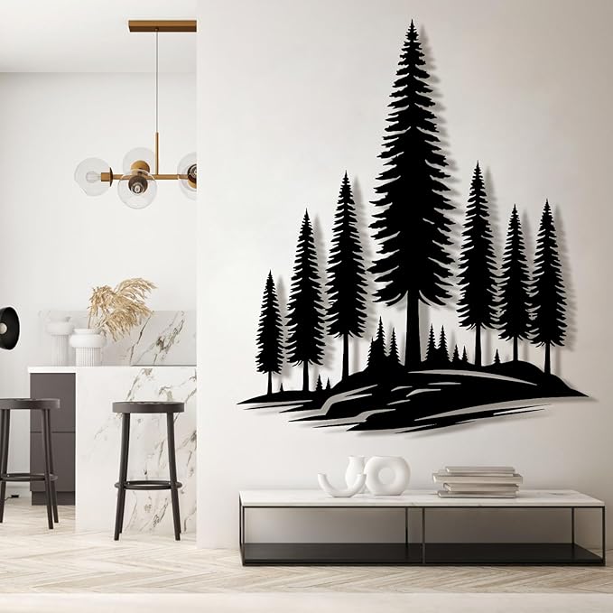 lunwall Metal Pine Tree Wall Art, Metal Forest Wall Art, Pine Branch Wall Decor, Christmas Tree Wall Decor, Forest Wall Hanging, Nature Lover Gift (Style 6, 46" H x 39" W / 116 x 99 cm)