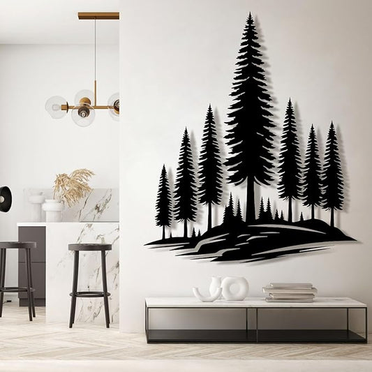 lunwall Metal Pine Tree Wall Art, Metal Forest Wall Art, Pine Branch Wall Decor, Christmas Tree Wall Decor, Forest Wall Hanging, Nature Lover Gift (Style 6, 30" H x 25" W / 76 x 65 cm)