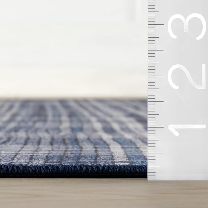 Dash & Albert Denim Plaid Blue Machine Washable Rug, 6 X 9 Feet, Blue/White Plaid Pattern