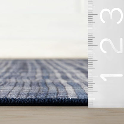 Dash & Albert Denim Plaid Blue Machine Washable Rug, 6 X 9 Feet, Blue/White Plaid Pattern
