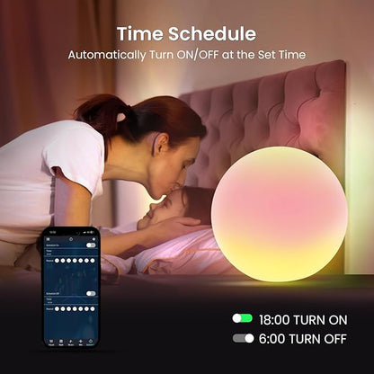 LOFTEK Color Changing Night Light, Smart LED Lamp with Bluetooth APP and Remote Control, 220 Scene Modes, 12-inch RGB Ball Mood Lighting for Living Room (Corded Electric)