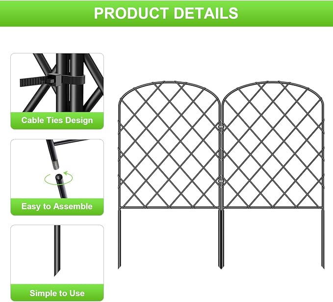OUSHENG 10 Pack Decorative Garden Fence, Total 10ft(L) x 24in(H) Animal Barrier Border, Rustproof Metal Wire Section Edging Fencing Panel for Outdoor Patio Garden Yard, Arched