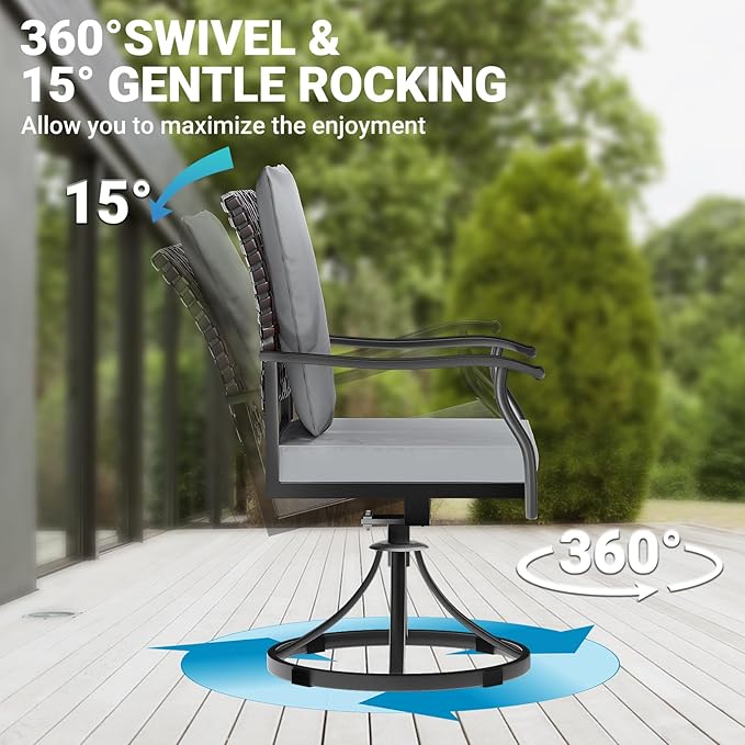 LEVELEVE 5 Piece Outdoor Patio Dining Set with 4 Swivel Dining Chairs & 1 Large Round Dining Table,Bistro Furniture Set for Lawn, Garden, Deck, Backyard and Porch