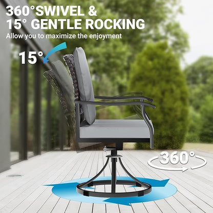 LEVELEVE 5 Piece Outdoor Patio Dining Set with 4 Swivel Dining Chairs & 1 Large Round Dining Table,Bistro Furniture Set for Lawn, Garden, Deck, Backyard and Porch