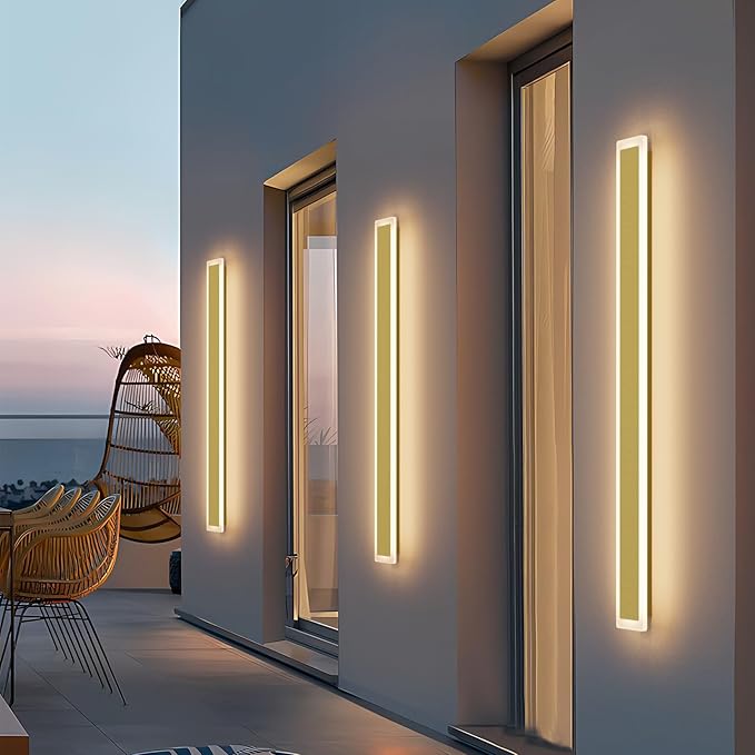 2Pack 39.4In Long Outdoor LED Wall Lights IP65 Waterproof Modern Exterior Wall Light 3000K Linear Outdoor Lights for Courtyard Porch(Gold)