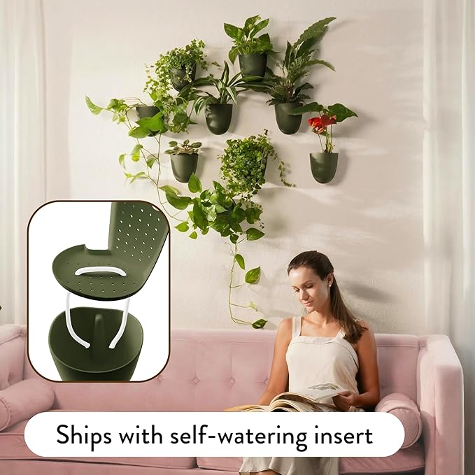 Make Good PlantPod Luxe Self-Watering Wall Planters (Set of 3, Forest Green) - Easy to Water and Install - Lightweight - Design Your Own Vertical Garden - Wall Planters for Indoor Plants